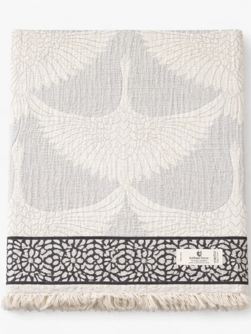 Modern Woven Throw Wedding Silver Gray + White Feathered Flock Jacquard Cotton